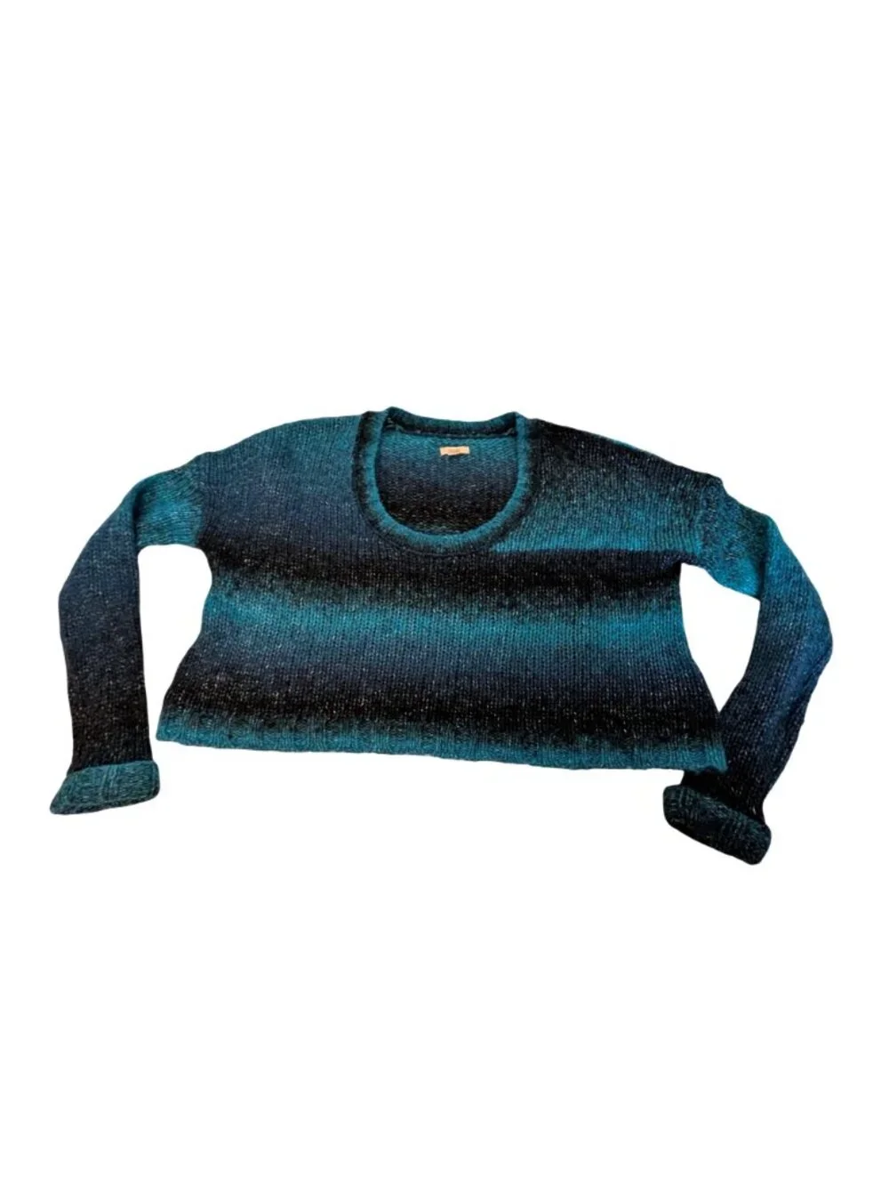 Ecote Urban Outfitters Blue Green Ombre Striped Crop Oversize Boxy Sweater XS